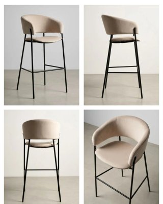 Silla de lujo terciopelo beige y metal negro