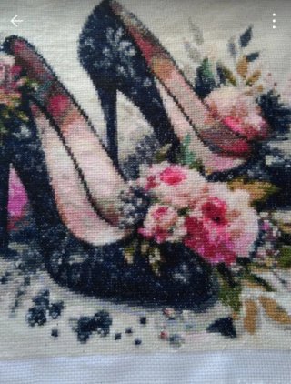 Cuadro Punto de Cruz Tacones Flores 40x40