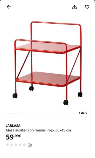 Carro auxiliar IKEA rojo con ruedas