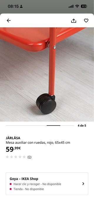 Carro auxiliar IKEA rojo con ruedas