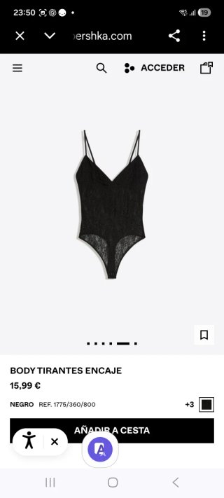 Body encaje tirantes Bershka negro