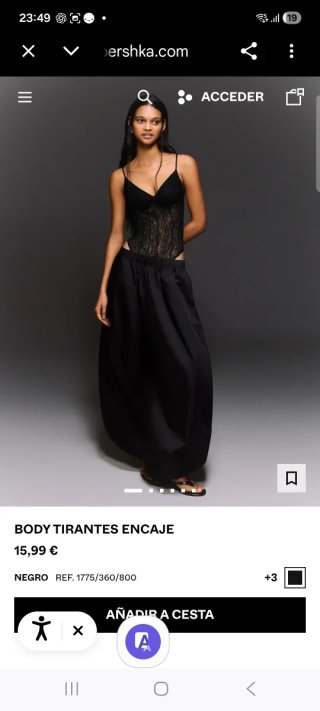 Body encaje tirantes Bershka negro