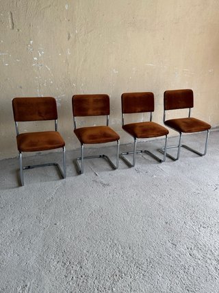 Sillas Cantilever Metal Terciopelo Marrón