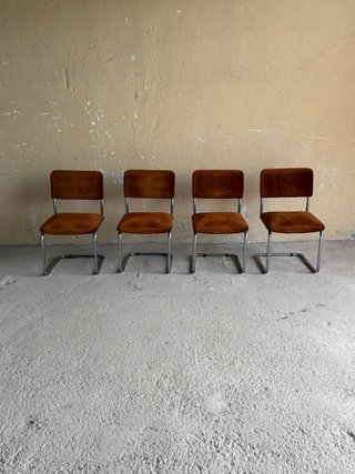 Sillas Cantilever Metal Terciopelo Marrón