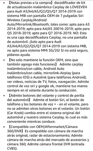 Kit inalámbrico CarPlay para Audi