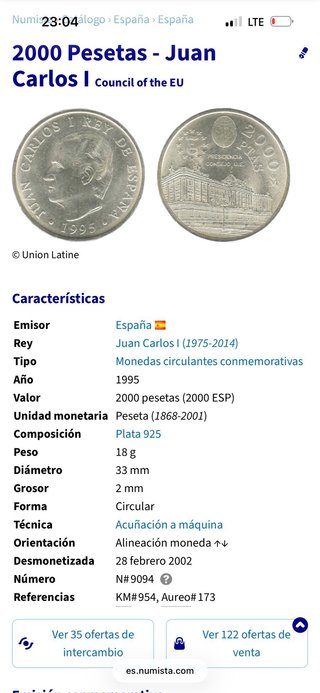 Moneda 2000 Pesetas Juan Carlos Plata 925 18g