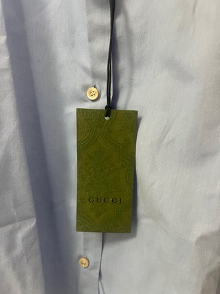 Camicia Gucci Uomo Azzurra con Collo Bianco