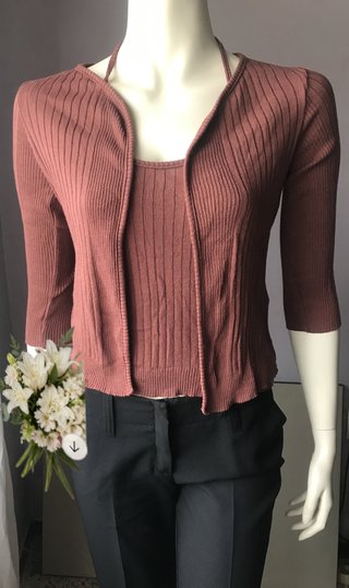 Conjunto de Punto Acanalado - Top Halter + Cárdi