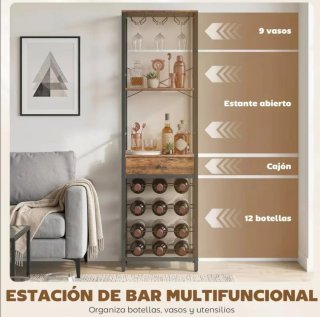 Mueble Bar Botellero Madera Metal Cristal