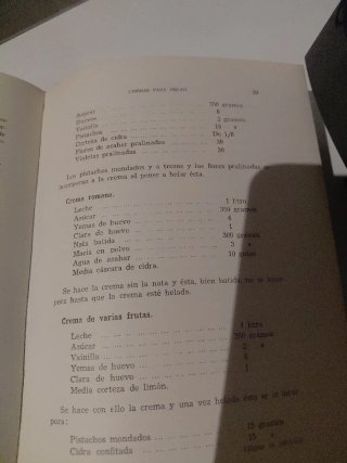 Libro antiguo cocina helados, mantecados