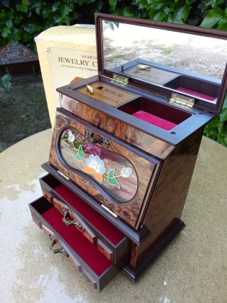 Joyero Musical Madera con Dibujo Floral