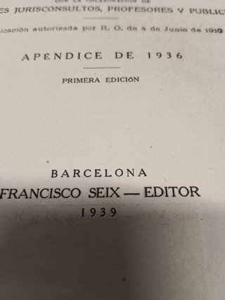 ENCICLOPEDIA JURIDICA ESPAÑOLA - FRANCISCO SEIX - 1939, apendice de 1936