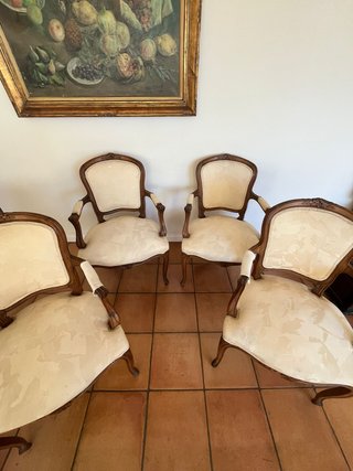 4 Sillas estilo Luis XV antiguas madera y tejido