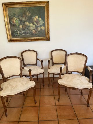 4 Sillas estilo Luis XV antiguas madera y tejido