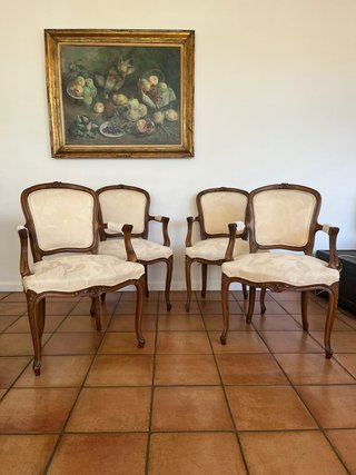 4 Sillas estilo Luis XV antiguas madera y tejido