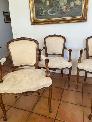 4 Sillas estilo Luis XV antiguas madera y tejido