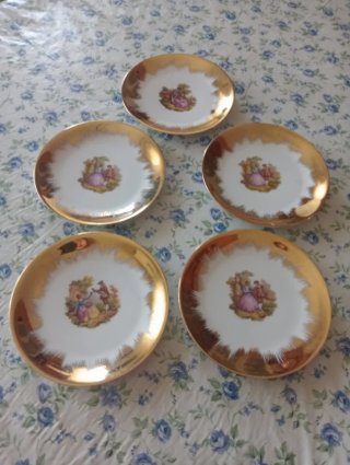 5 piattini vintage bordo oro decoro romantico