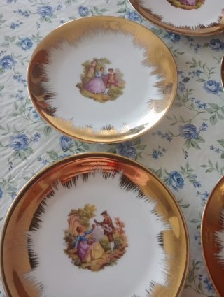 5 piattini vintage bordo oro decoro romantico