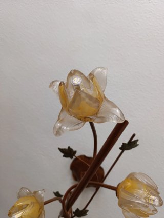 Lámpara forja 6 flores cristal