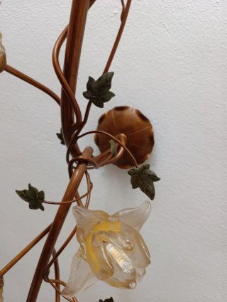 Lámpara forja 6 flores cristal