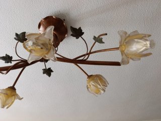 Lámpara forja 6 flores cristal