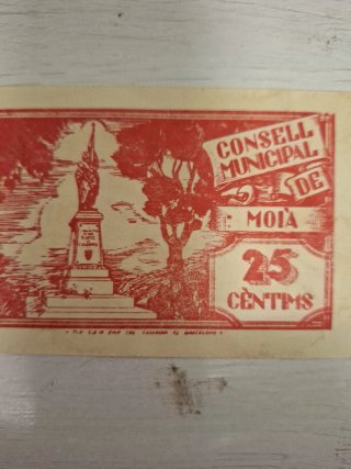 Billete 25 Cèntims Ajuntament de Moià
