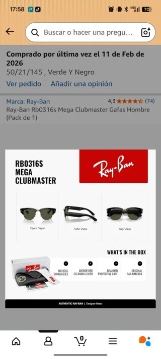 Gafas Ray-Ban Clubmaster Negras y Doradas
