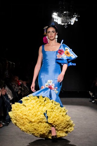 Vestido Flamenca Azul y Amarillo con Flores