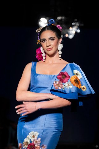 Vestido Flamenca Azul y Amarillo con Flores