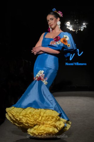 Vestido Flamenca Azul y Amarillo con Flores