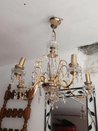 Lámpara araña vintage dorada cristal