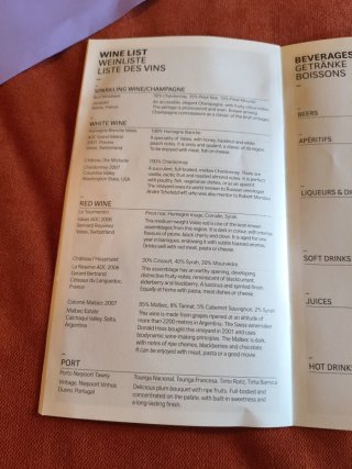 Menu SWISS Business Class