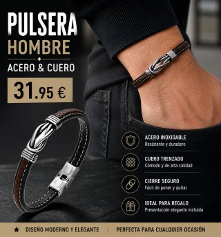 Pulsera Hombre Acero y Cuero