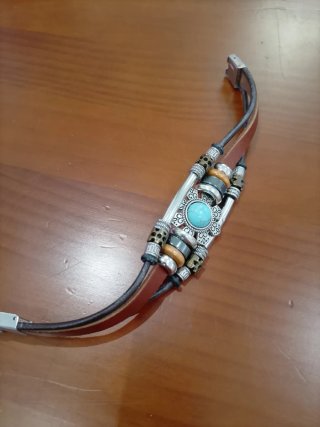 Pulsera Cuero y Acero Turquesa