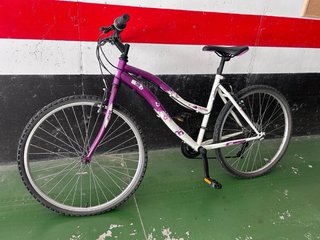 Bicicleta BTT morada y blanca