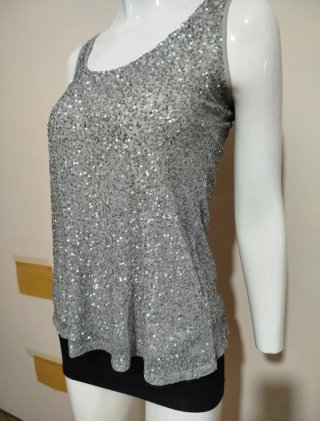 Top elegante Marc Cain paillettes Argento S