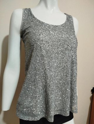 Top elegante Marc Cain paillettes Argento S