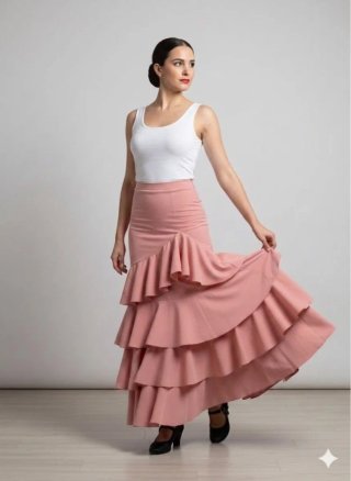 Falda flamenca rosa volantes