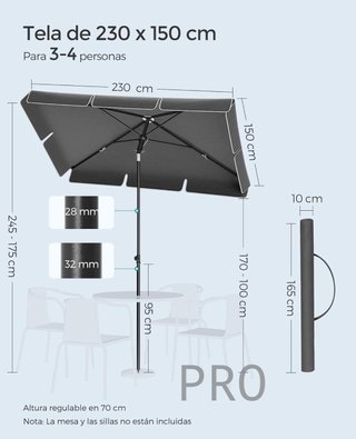 Sombrilla de terraza con inclinación - Songmics