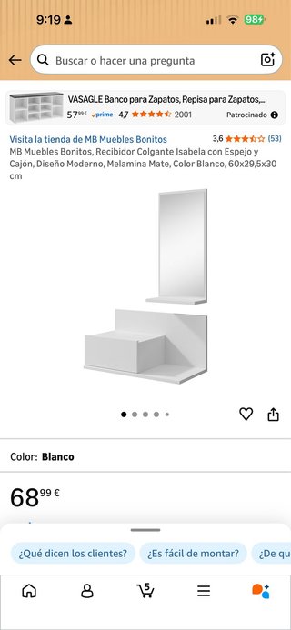 Mueble tocador blanco con espejo y cajon
