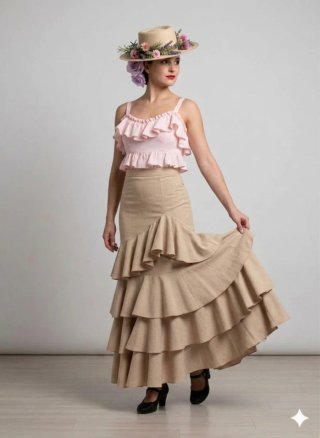 Falda flamenca beige con volantes