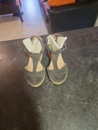 Sandalias de verano tacon alto tela y esparto
