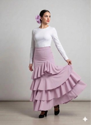 Falda flamenca volantes malva