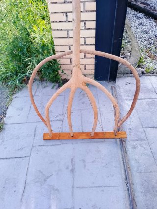 Horca de madera antigua 4 puntas gran tamaño