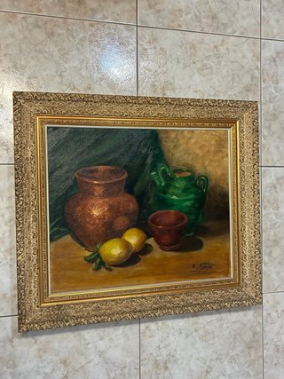 Cuadro Pintura Óleo Bodegón Jarra Verde