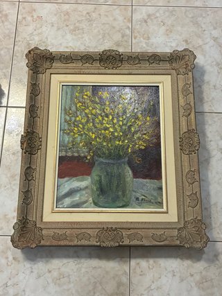 Cuadro al óleo de flores amarillas