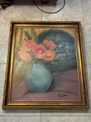 Cuadro al óleo flores en jarrón
