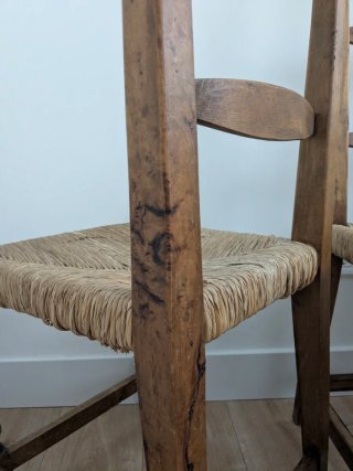 2 sillas rústicas de enea vintage – madera maciza