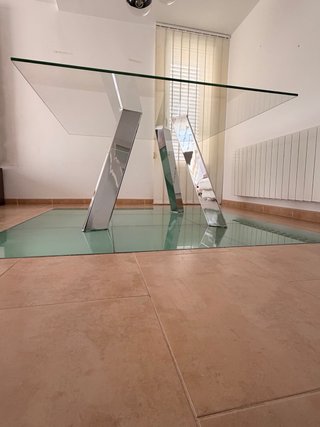 Tavolo da pranzo in cristallo di design 140x140x78 in acciaio inox