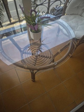 Conjunto mesa y 2 sillones mimbre terraza